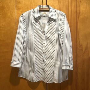 Talbots Womens 14W Striped 3/4 Sleeve‎ Button Down Shirt-Office-Preppy*Read
